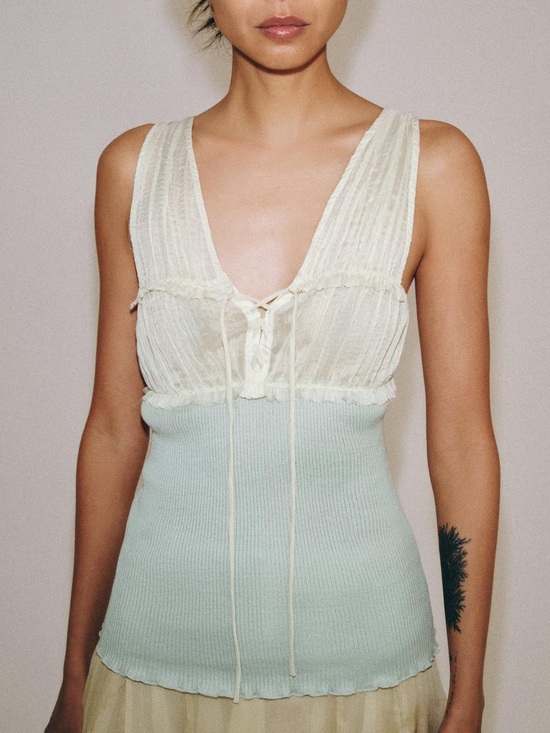 Zara Tops - Zara NWT combined top cream mesh organza & mint color top